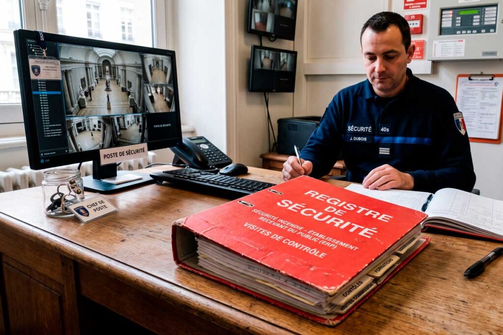 poste de sécurité avec registre de sécurité dans un classeur
